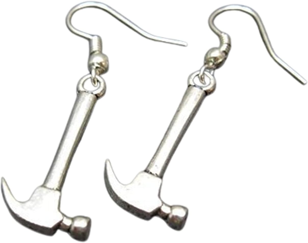 Hammer Earrings - Quirky Earrings Funny Earrings Geeky Jewelry Chic Rockabilly Cute Earrings Men Inspired Funky Earrings Weird Silver Plated