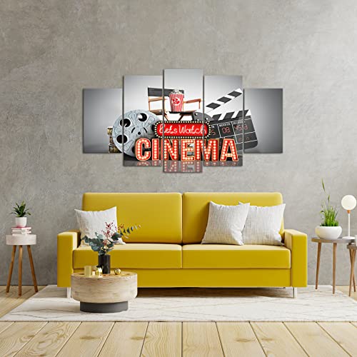 Iknow Foto Large 5 Pieces Movie Theater Painting For Cinema Old Film Reel Wall Art Multi Panel Prints On Canvas Poster Giclee House Decor Modern Artwork Framed Ready To Hang 60X32Inch #TOP3