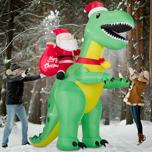 Kendane 8FT Christmas Inflatable Santa Claus Christmas Dinosaur Decoration, Giant Christmas Lights Outdoor Decoration for Garden Yard Lawn Party - Image 7