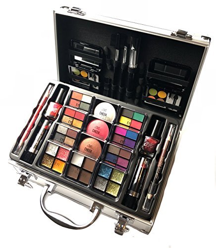 BR Carry All Trunk Train Case with Makeup and Reusable Case Makeup Gift Set (Coral)