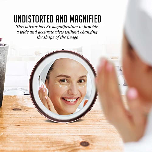 Ovente 6'' Suction Cup Magnifying Mirror, Led Lighted Wall Mount Makeup 8X Magnifier, One Sided Illuminated Reflection, For Bathroom Décor, Locker & Dorm, Battery Powered, Antique Copper Mli25Co #TOP7