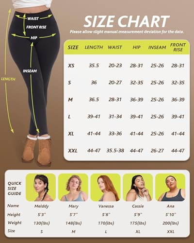 CAMPSNAIL Fleece Lined Leggings Women - Thick Soft High Waisted Black Tummy Control Thermal Warm Velvet Pants for Cold Winter