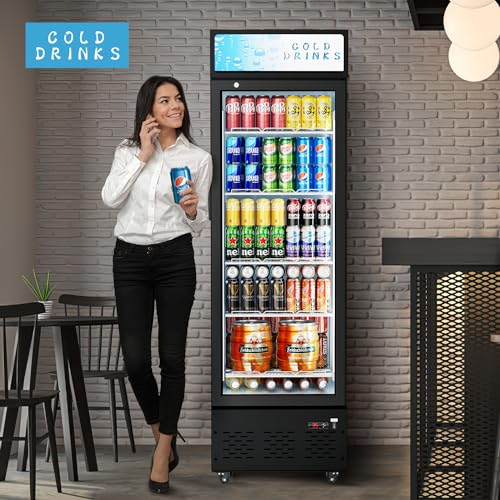 Image of Commercial Glass Door Display Refrigerator 12 cu.ft Commercial Beverage Refrigerators with LED Light & 5 Shelves for Cafe, Restaurant, Store, Bar