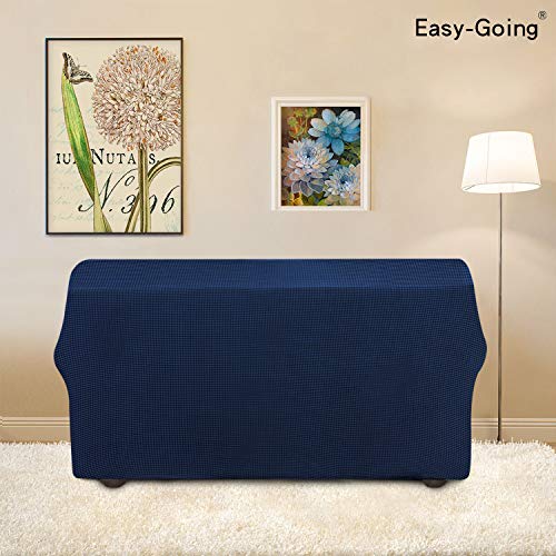 Image of Easy-Going Stretch Loveseat Slipcover 1-Piece Sofa Cover Furniture Protector Couch Soft with Elastic Bottom for Kids Polyester Spandex Jacquard Fabric Small Checks (Loveseat, Navy)