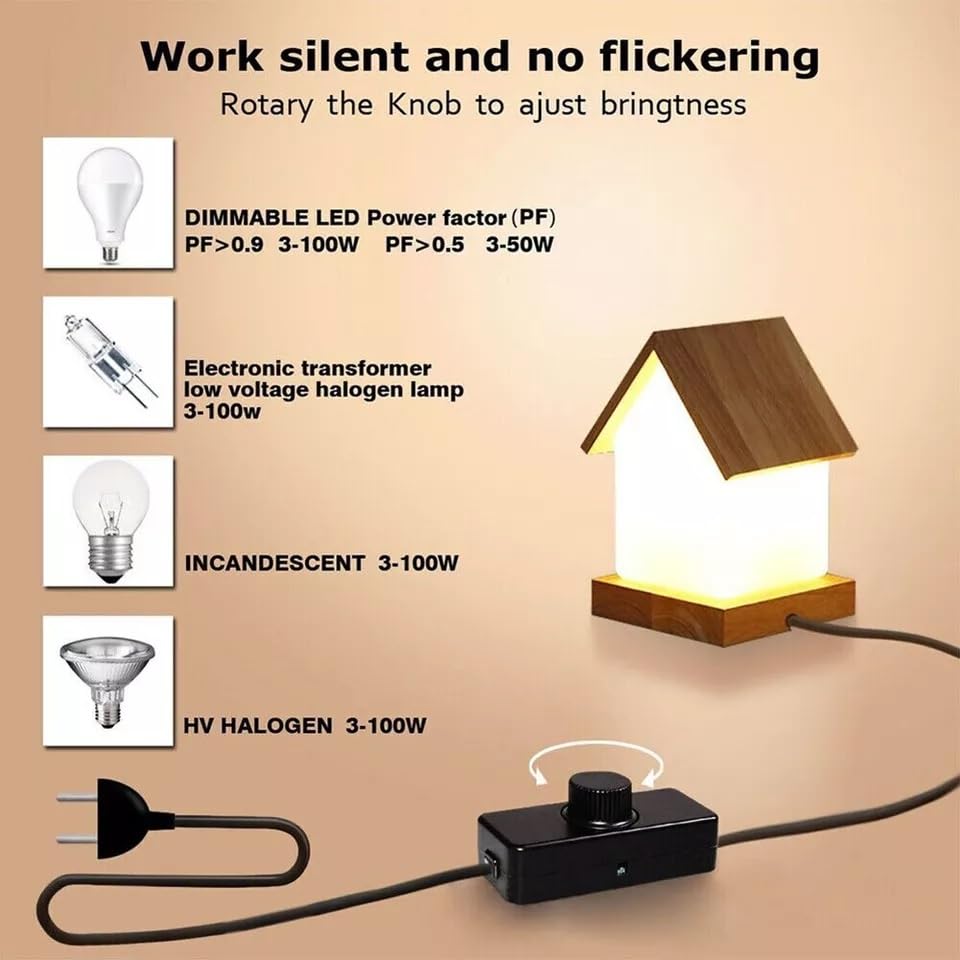 TECHZOCO Potenciómetro regulador de luz con Interruptor, Dimmer LED, Interruptor regulador intensidad, Atenuador de luz, Apto para 220-240VAC/50hz, Potencia ajustable: 3-100W, Conexión por tornillo