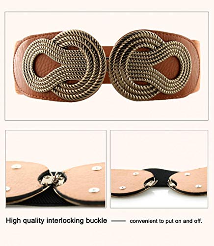VOCHIC 2pcs Vintage Basic Stretchy Elastic Wide Waist Belt for Womens Dress Metal Interlock Buckle4