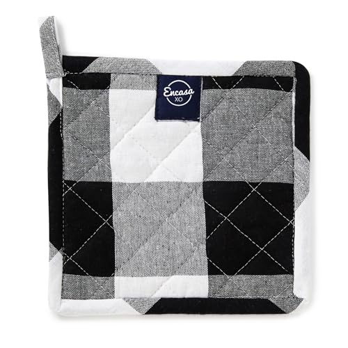 Image of Encasa XO Oven Microwave Pot Holders Trivets 21 cm (2 pc) for Kitchen Cooking & Baking - Heat Resistant, Thick & Safe, Protection of Hands from Hot Utensils, Grill, BBQ - Buffalo Black Checks
