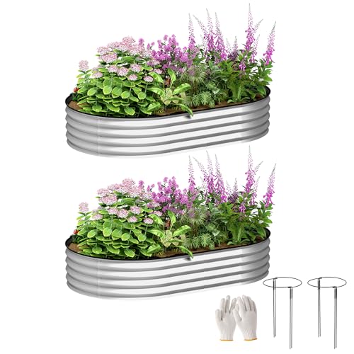 Outsunny Juego de 2 jardineras elevadas de Acero galvanizado, Kit de Cama de jardín, Borde de Goma y Base Abierta, para Verduras, Frutas, Flores, 152 x 91 x 30 cm, Plata
