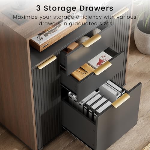 Image of ModernMate Fluted Mobile File Cabinet with Charging Station