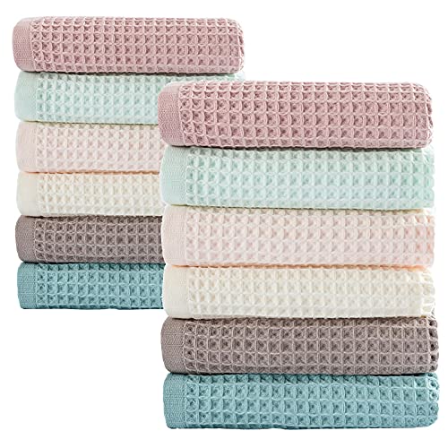 Multi-color waffle weave dish cloths set