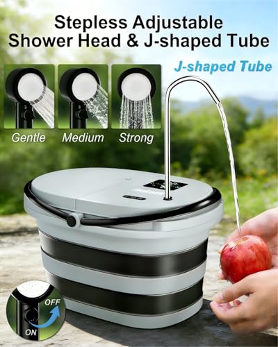 Ducha portátil integrada para camping con balde plegable de 20L y bomba de ducha 13000mAh miniatura 2