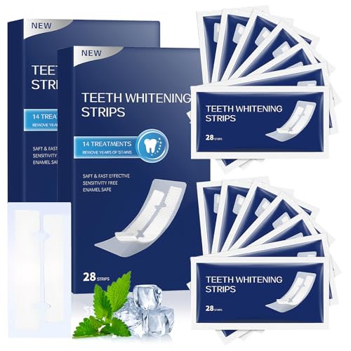 56 Piezas Tiras Blanqueadoras Dientes Teeth Whitening Strips, Tiras Dentales Blanqueadoras Invisible Cómodo de llevar Suave y Eficaz Fácil de Usar Blanqueamiento Rápido para Inicio Viajes