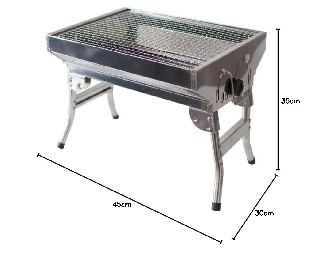 Mangal, pescatore antiruggine con gambe pieghevoli + 10 spiedini in acciaio inox, barbecue a carbonella, portatile, compatto, barbecue