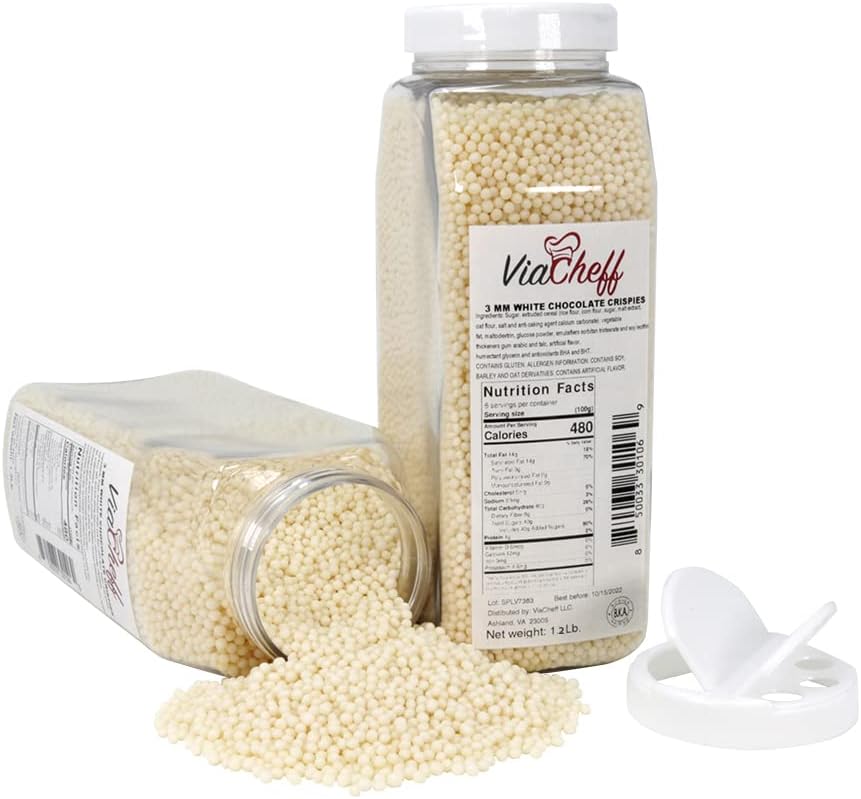 White Chocolate Flavored Crispies (3mm) - Crunchy Dessert Topping to Sprinkle on Ice Cream, Cakes, Cupcakes, Cookies, Candy and Donuts. - 1.2 lb. Shaker Jar - Dairy-free