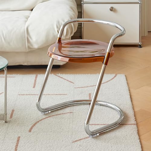 PP-Vic Silla De Maquillaje Portátil, Silla De Acrílico Moderna Transparente, Taburete De Tocador para Damas, Taburete De Tocador De Respaldo Bajo para Tocador, Sala De Estar, Dormitorio,Marrón