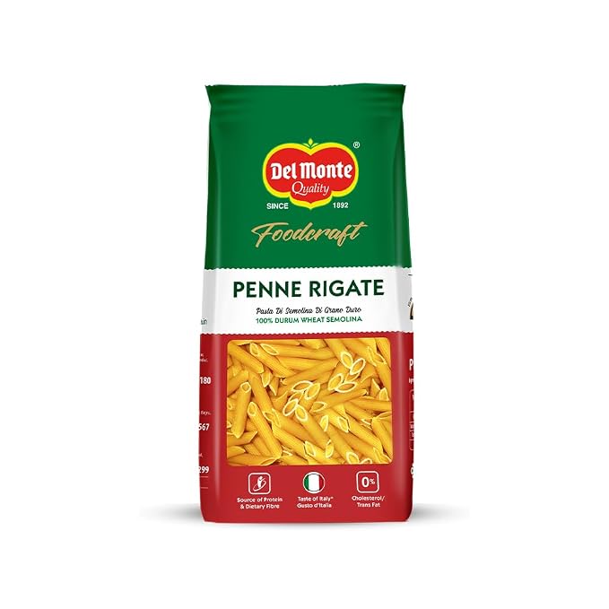 Del Monte Foodcraft Penne Pasta 400g | 100% Durum Wheat/Semolina/Sooji Healthy Pasta | No Maida | Authentic Italian Taste | High Protein & Fibre | 100% Vegetarian, 0% Trans Fat