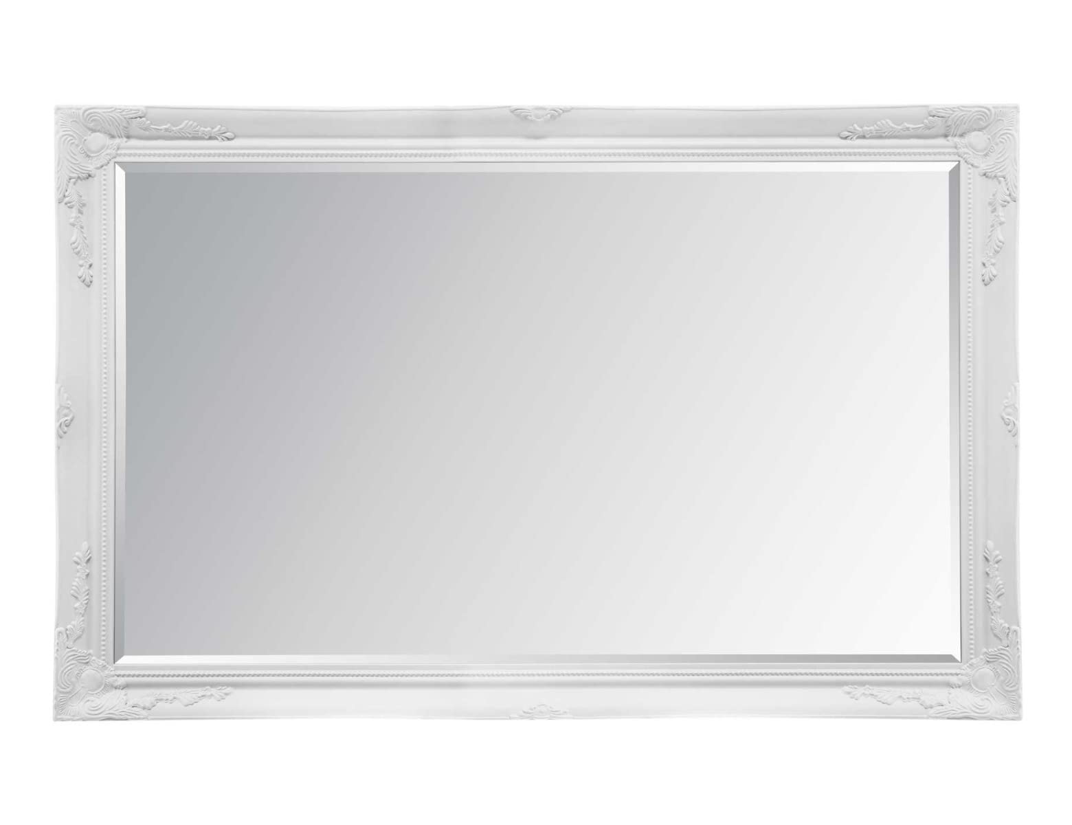 MirrorOutlet Milton Manor Extra Large Antique Style White Rectangle Wood Wall Mounted Leaner Mirror 5Ft7 X 3Ft7 170 x 109cm,LL023-M