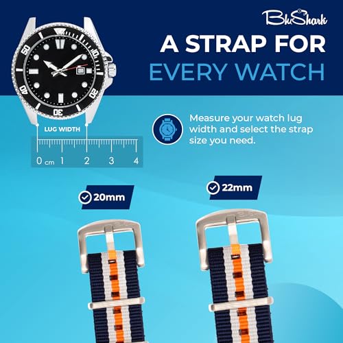Image of BluShark - Original Collection Military-Style Waterproof Watch Strap, Fits All Timepiece Brands, Durable Nylon Wristwatch Accessories with Stainless Steel Buckle - 18mm, 20mm, 22mm & 24mm Watch Bands