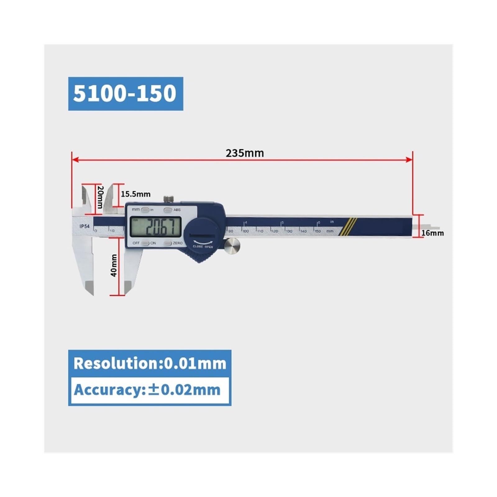 Suwmiarka cyfrowa IP54 Suwmiarka cyfrowa 150 mm suwmiarka elektroniczna linijka suwmiarka cyfrowa suwmiarka cyfrowa suwmiarka ze stali nierdzewnej 150 mm (5100-150)