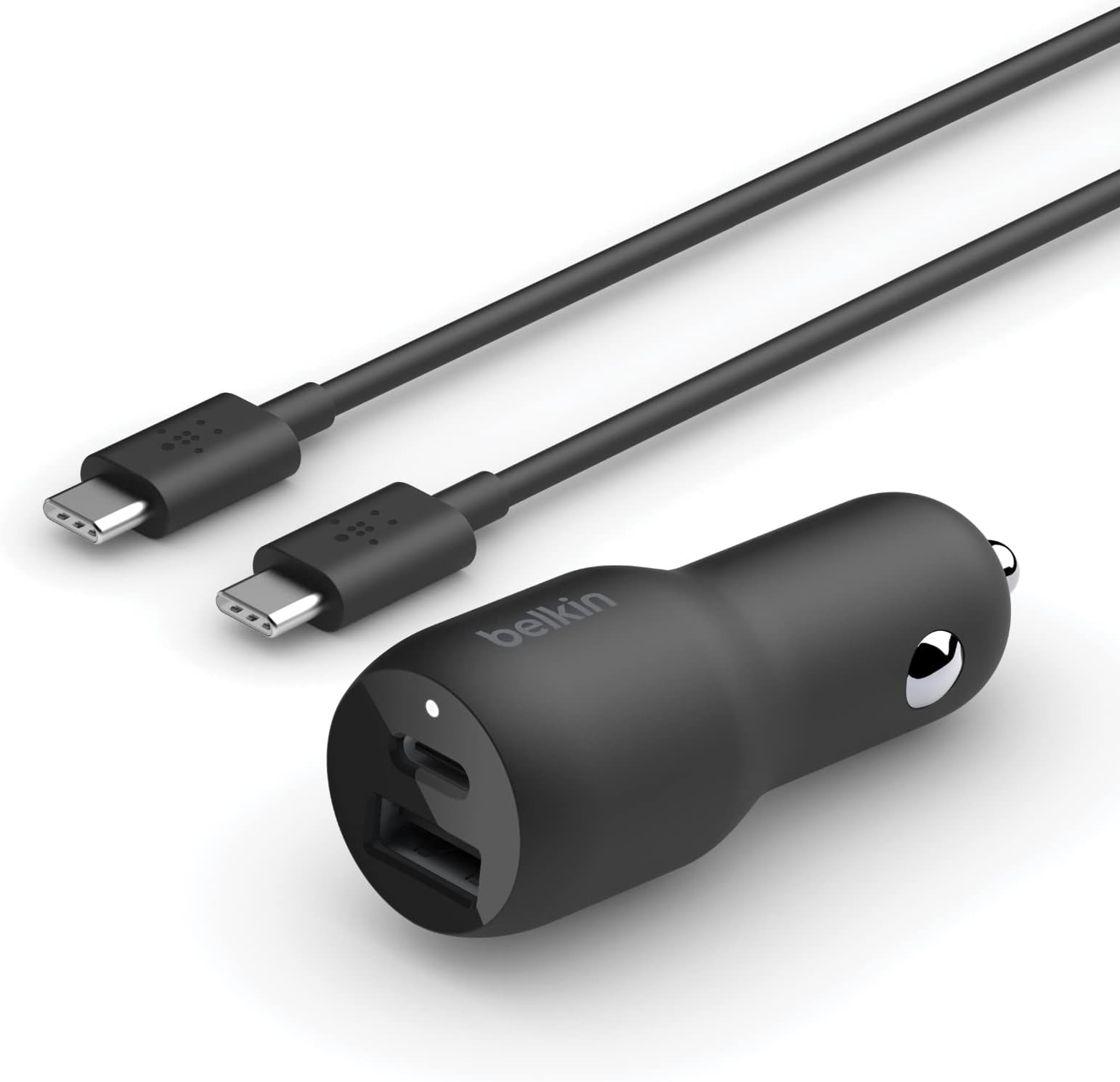 37W Dual Port Fast Car Charger with 3.3ft USB-C Cable Included, USB-C 25W PPS Port and USB-A 12W Port for Galaxy S23, S23+, Ultra, Note20, iPhone 14, 13, 12, 11, Pro, Max, Mini and More