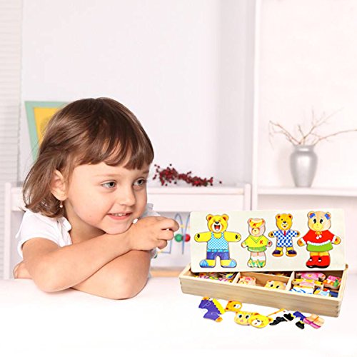 Lewo Wooden Jigsaw Puzzle Girls Educational Toys Bear Family Dress Up Games for Kids 72 Pieces