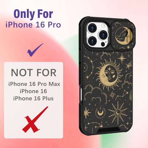 Image of Funermei for iPhone 16 Pro Case - Women Girls Cute Phone Cover Girly Pretty Aesthetic Stars Sun Moon Unique Design with Camera Cover Funda for Apple for iPhone 16 Pro