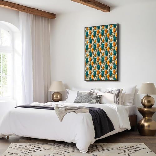 Cuadros pared naranja de 60x80 cm con diseño de pavo real y flores 5