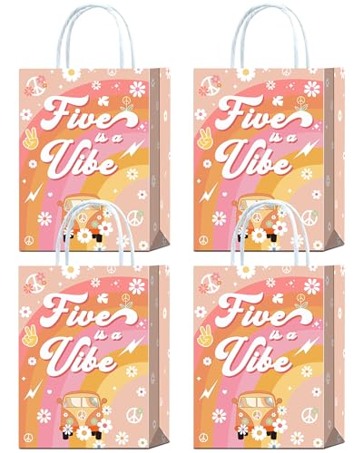 YanZonic 16 Pcs Five is a Vibe 5th Birthday Party Decorations - 60s, 70s Inspired Groovy Gift Bags for Party Favors, Birthday Decorations