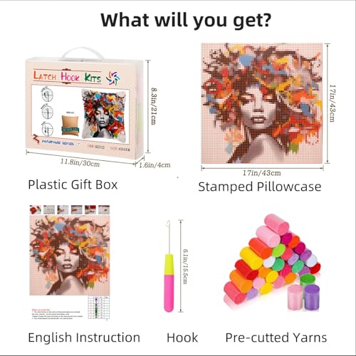 Image of Graffiti Abstract African Woman DIY Latch Hook Pillow Kits for Adults Printed Pillowcase Crochet Yarns Hooking Handmade Pillow Cover Cushion for Home Sofa Decoration 17x17inch(1)