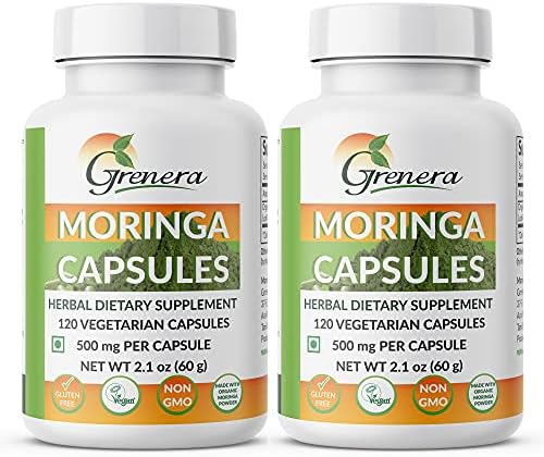 Grenera Moringa Capsules 500 mg – 120 Vegetarian Capsules per Bottle - Pack of 2