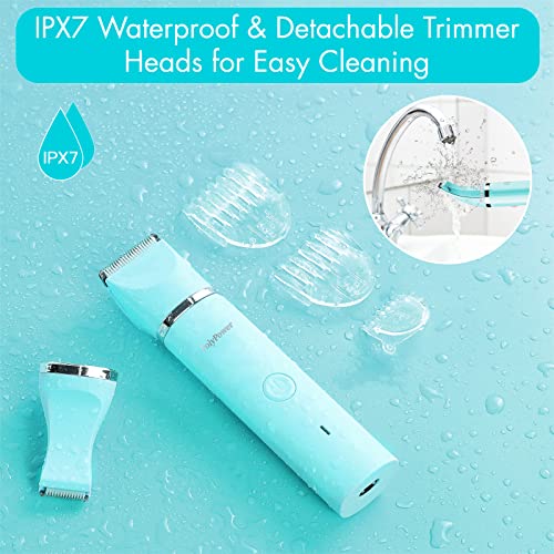Electric Bikini Trimmer For Women - Polypower 2 In 1 Electric Women Pubic Hair Trimmer , Portable Ladies Shaver With 2 Trimmer Heads,Waterproof Wet And Dry Use (Blue) #TOP5