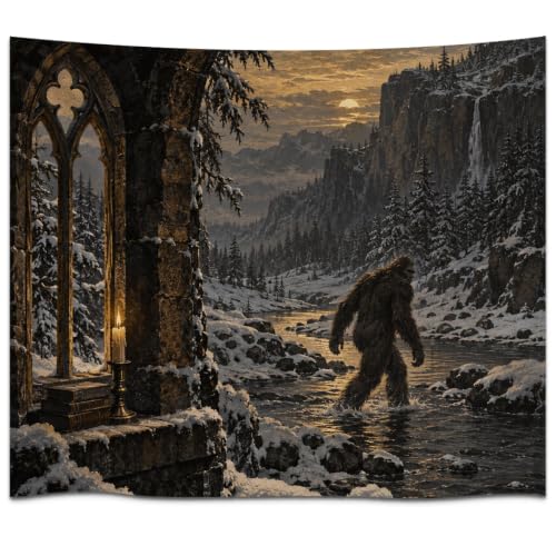 Winter Shaggy Forest Creature Wall Tapestry for Woodland Cabin Display