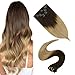 Produktbild 14 Zoll/35cm Clip in Tressen Echthaar Vollkopf Ombre Remy Glatt Clip in Extensions Ombre Clip in Haarverlängerungen Farbe Dunkelbraun Bis Honig Blond 7Pcs/70 Gramm