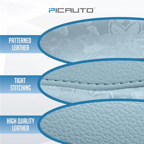 PIC AUTO Steering Wheel Cover, Light Blue Patterned Leather Patchwork Design, Universal Fit 14.5"–15.5" D-Shape Steering Cover, Soft PU Grain Leather, Durable Grip Car Accessory for Girls & Women by PIC AUTO - Used condition - Image 4
