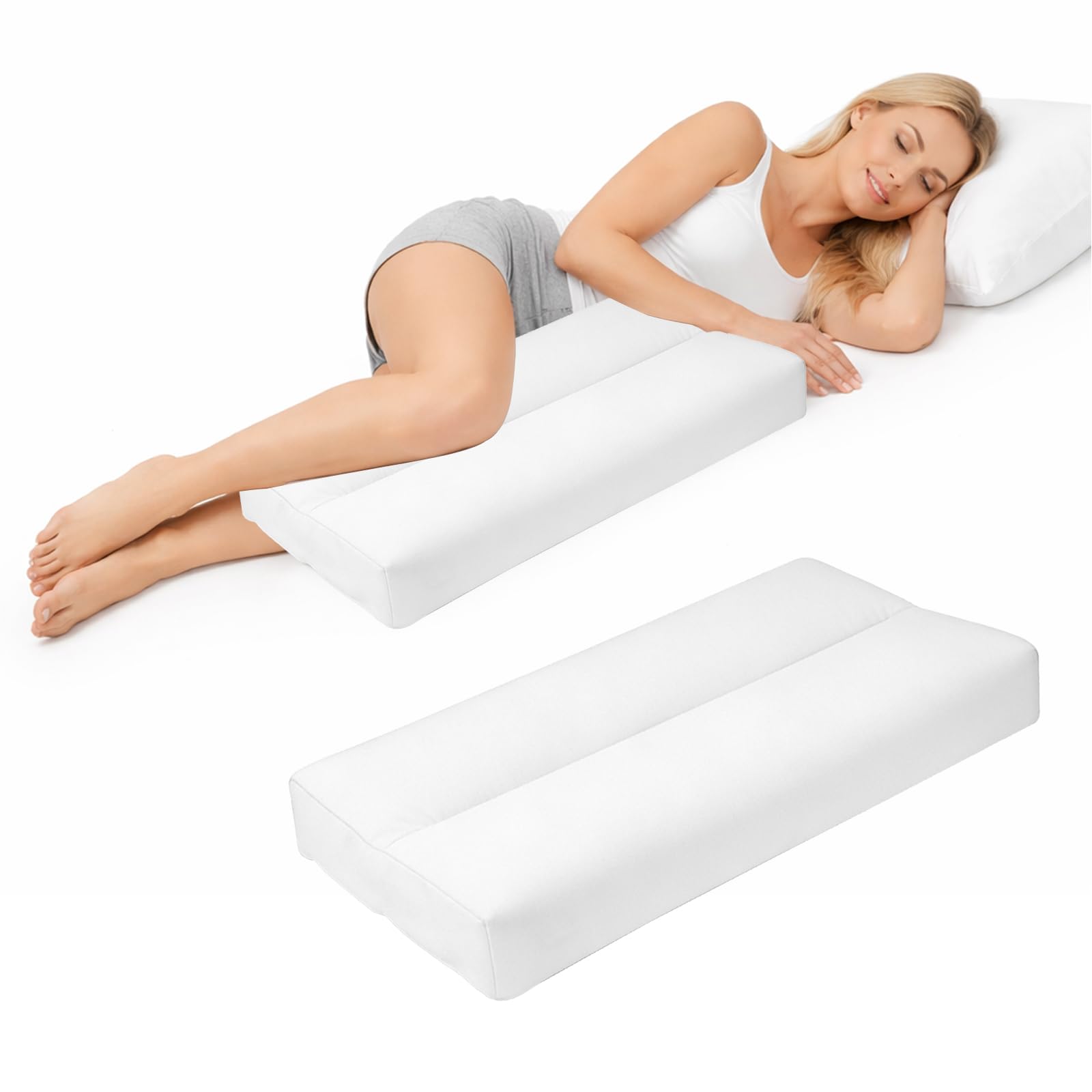 Almohada para rodillas para dormir de lado, cojín ergonómico para rodillas con funda de algodón, soporte para piernas y caderas, para aliviar la espalda y las rodillas, 66 x 33 x 11,3 cm