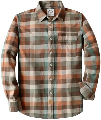 Dubinik® 6 oz Flanellhemd Herren Langarm Regular Fit Kariert Button Down | Klassisch, Kariert, Brusttasche; Essentials Griffbereit Auf Arbeit Oder Beim Camping; Leichtes 100% Baumw