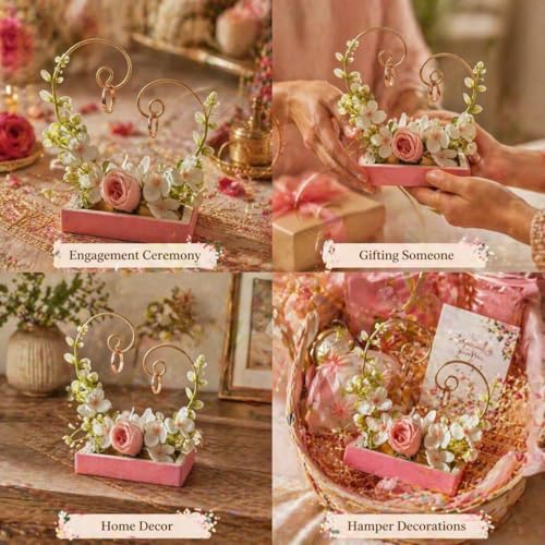 Image of SATYAM KRAFT 1 Pc Handcrafted Heart Design Engagement Ring Holder Platter thali-Ideal for Ring Ceremony, Sagai,shaadi Decor,Marriage, Handmade Decorative Platter for Brides Maid