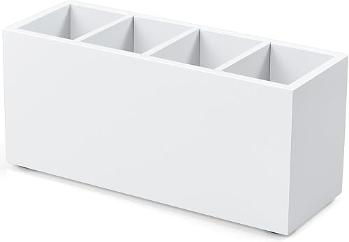 Bivvclaz Soporte para lápices para escritorio, organizadores de escritorio de oficina de madera y accesorios con 4 ranuras para encimera,
