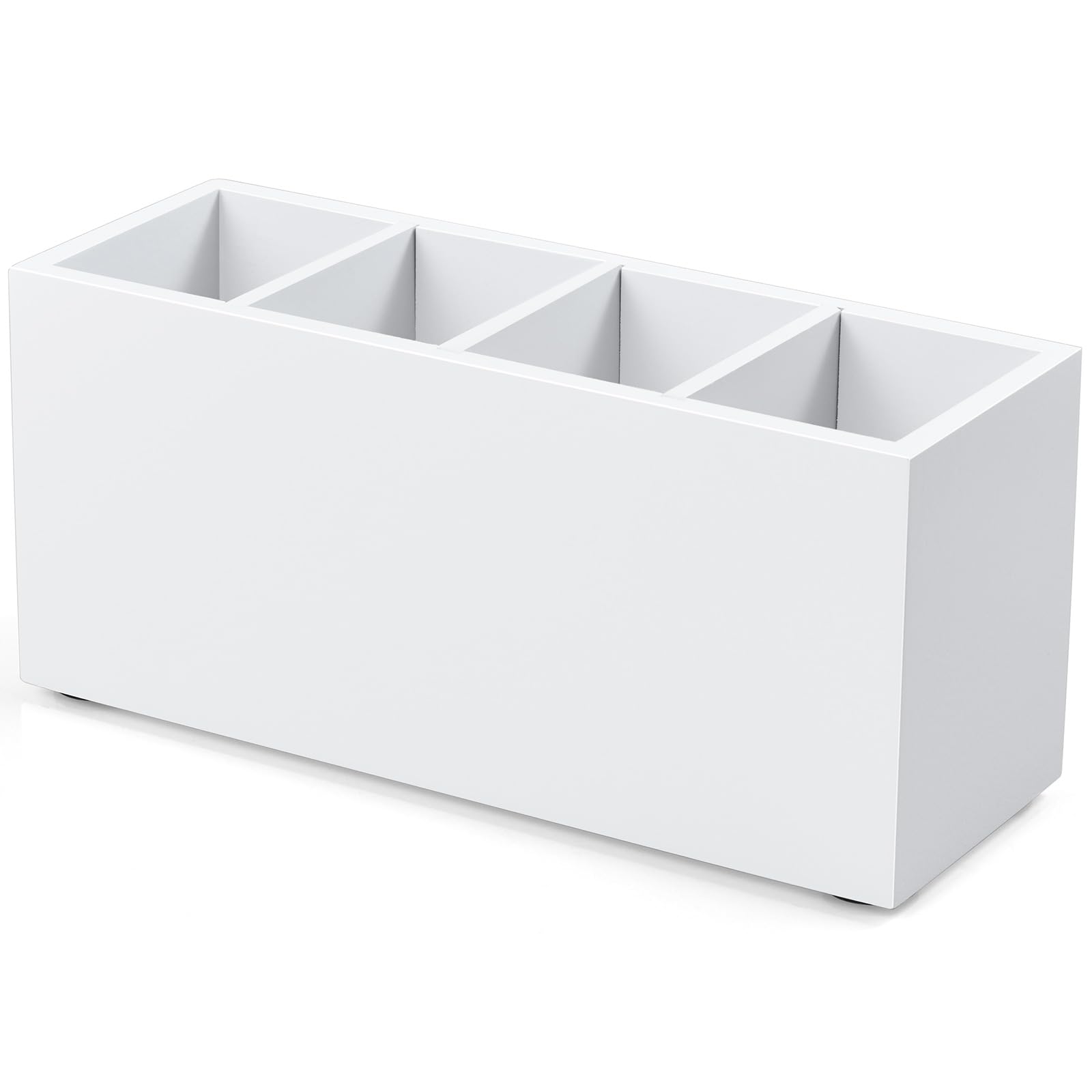 Bivvclaz Pencil Pen Holder for Desk, Wooden Office Desk Organizers and Accessories with 4 Slots for Countertop, Makeup Brush Holder Organizer for