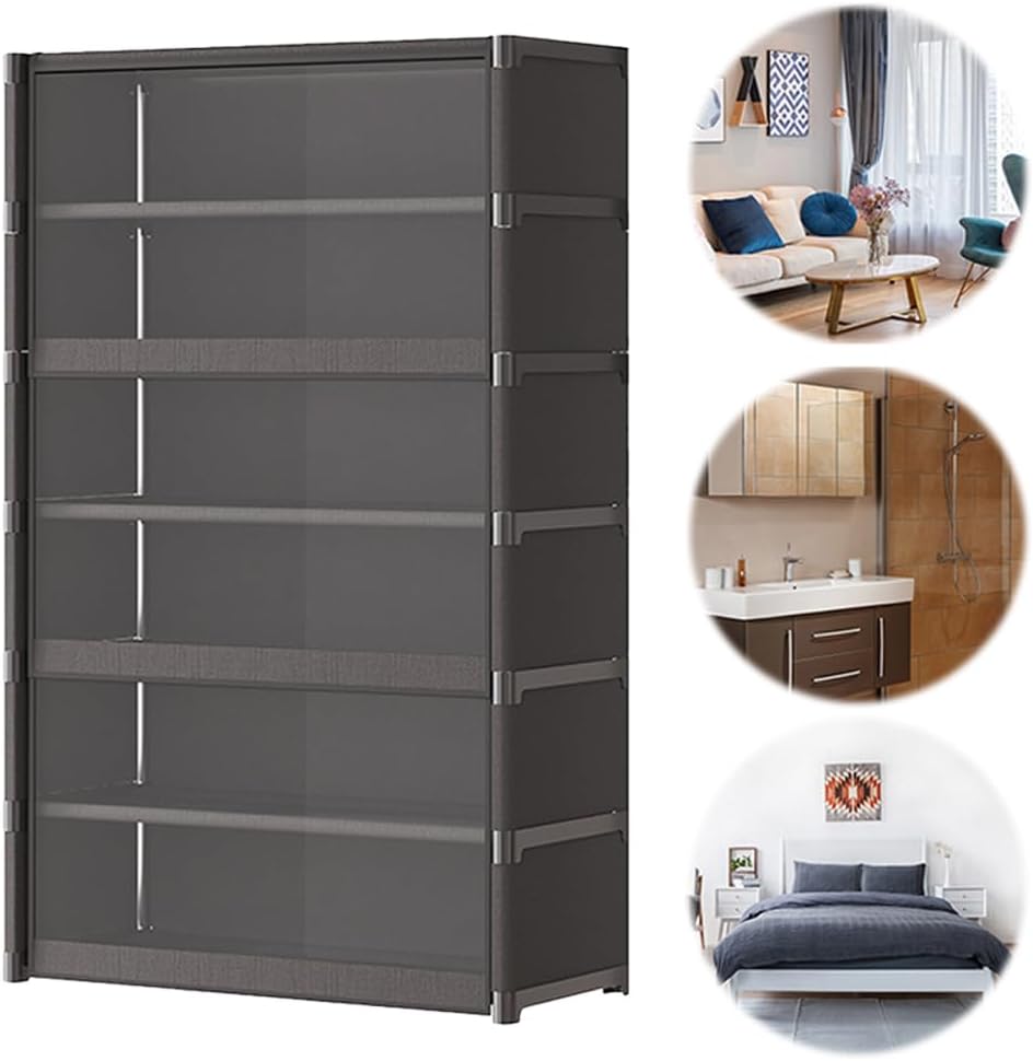 7-Tier Shoe Rack Cabinet with Clear Flip Doors - Dust-Proof Storage Organizer with Removable Shelves, Multipurpose Unit for Shoes, Bags, Toys & Clothes(Black)