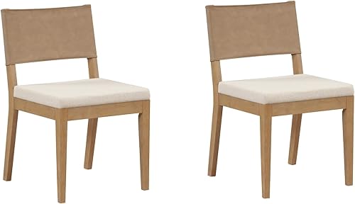 Miniatura 6 de Nathan James Linus - Silla tapizada moderna, juego de 2, color marrón claro cepillado