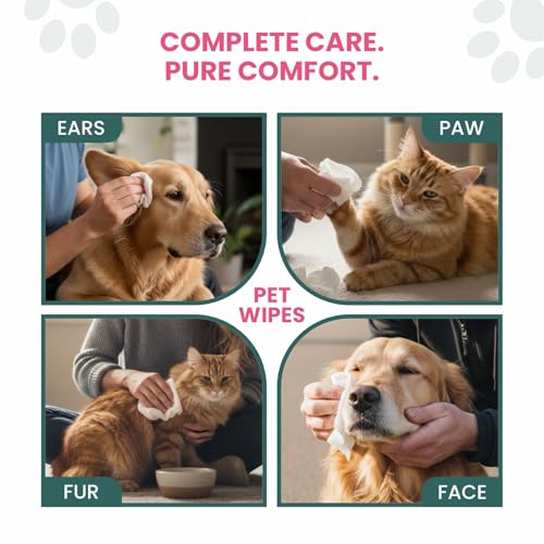Image of Pet Wipes | 320 Wipes (80 Pulls x 4 Packs) | Gentle Cleaning Wipes for Dogs & Cats | Deodorizing & Skin-Friendly Pet Grooming Wipes | Ideal for Paws, Fur, Face & Body