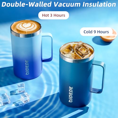 Image of BJPKPK 25oz Insulated Coffee Mug with Handle, Stainless Steel Travel Mug | Keeps Drinks Hot & Cold, Double Wall Vacuum, 2 Lids Included, BPA-Free Coffee Tumbler for Home, Office & Travel