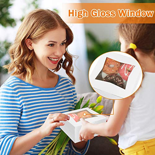 COYMOS Cake Boxes with Window-25 PCS 6x6x3\" White Bakery Boxes Square Cake Box with Transparent Window, Auto-Popup Disposable Cake Paper Box for Cupcake, Cookies, Pie, Donuts and Other Pastries - Thumbnail 4