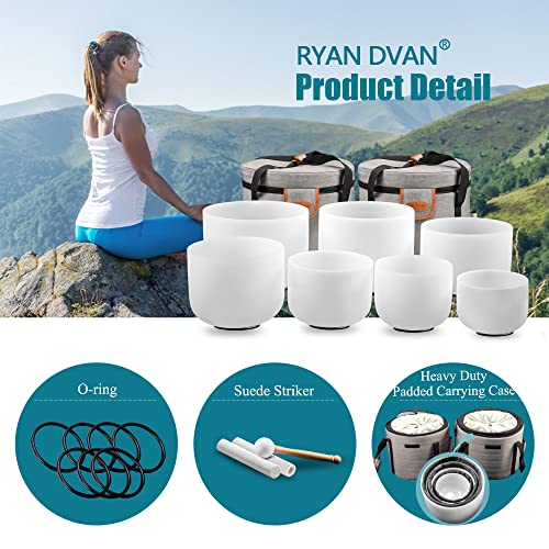 Ryan Dvan RD100013 432 Hz 7-12 Inch Set Of 7 Frosted Quartz Crystal Singing Bowl Chakra Set thumb #1