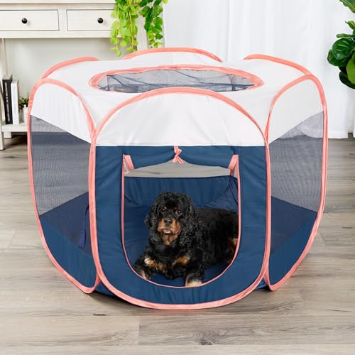 Image of Furhaven Portable Dog Playpen Cat Tent, Pet Playground,Kennel Foldable Indoor Outdoor Zippered Puppy Crate - Navy, Medium