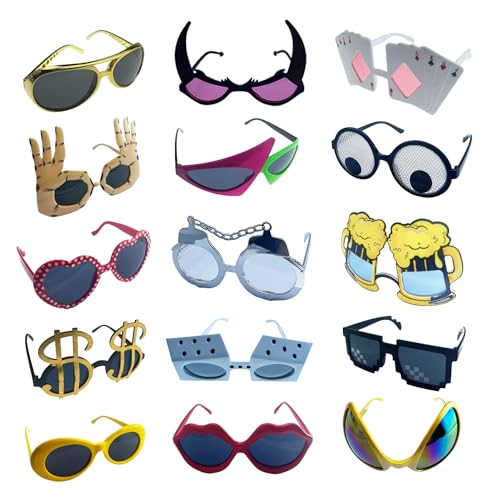 16 Pack Funny Sunglasses Novelty Party Glassses Masks for Adults Cool Shaped Funny Party Eyeglasses, Photo Booth Props Sunglasses Dress Up Costume Glasses Pack