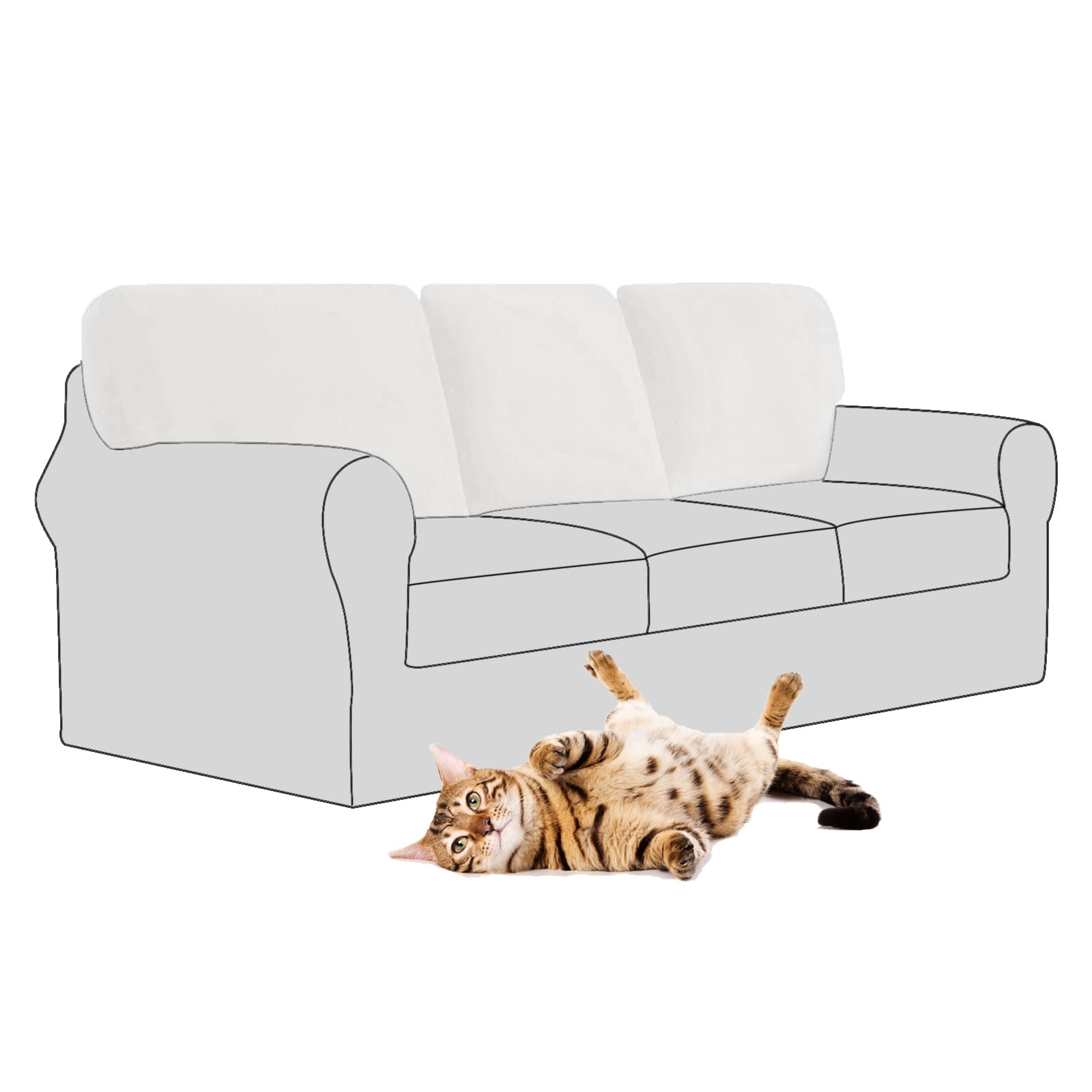 SYLC Stretch Velvet Sofa Backrest Cover, Back Cushion Covers Non-Slip Sofa Cushion Slipcovers for Couch Chesterfield Caravan RV Dinette (White,3 pcs Square M)