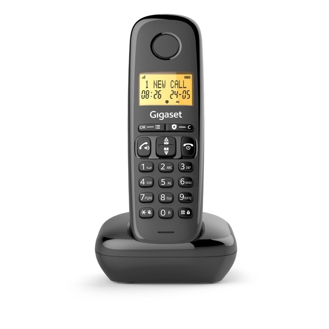 Gigaset Start 120 – Teléfono DECT - Bloqueo de Llamadas - Pantalla iluminada de 1,8" Pulgadas - Lista VIP - Autonomía de hasta 11 Horas - Compatible con audífonos, Negro Antracita [Versión Española]