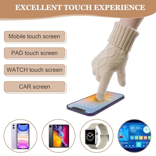 Hat Gloves Scarf Set Women Winter Knit Beanie Hat+Touchscreen Gloves+Long Scarve 3 in 1 Set Gift for Women Girls3